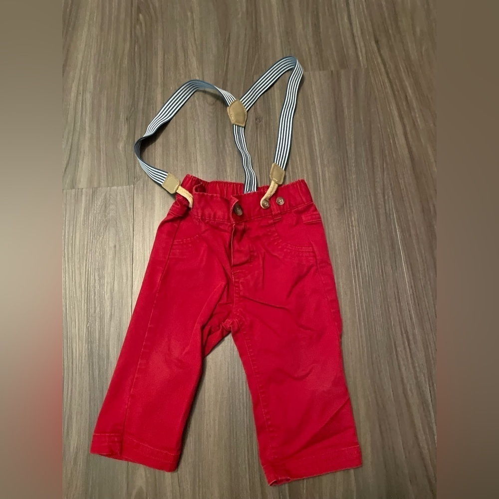 Cat & Jack Red burgundy with Striped Suspenders size 3/6M